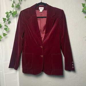 Vintage Personal Burgundy Cotton Velvet Blazer Structured Dark Academia Size